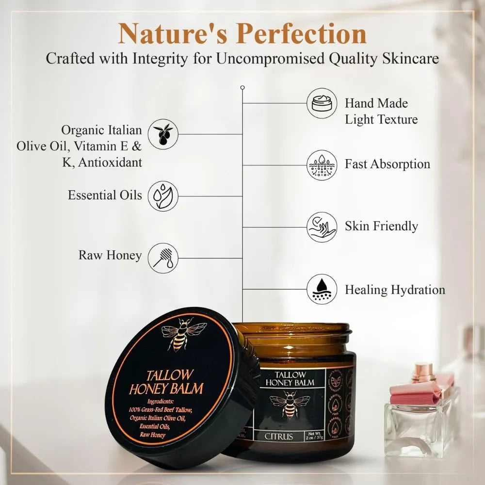 New Tangerine Body Tallow Balm with Raw Honey Handmade Body Cream AllNatural Moisturizing Cream Radiant Skin