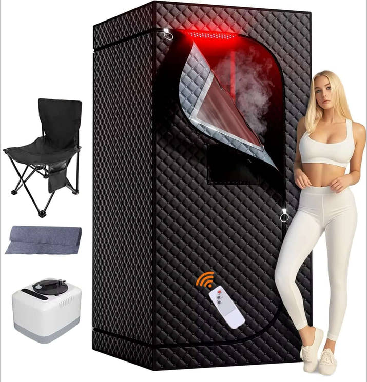 Infrared Sauna Box for Relaxation Detoxification,Portable Full Body Steam Sauna Tent with Steamer Folding Chair for Home Spa